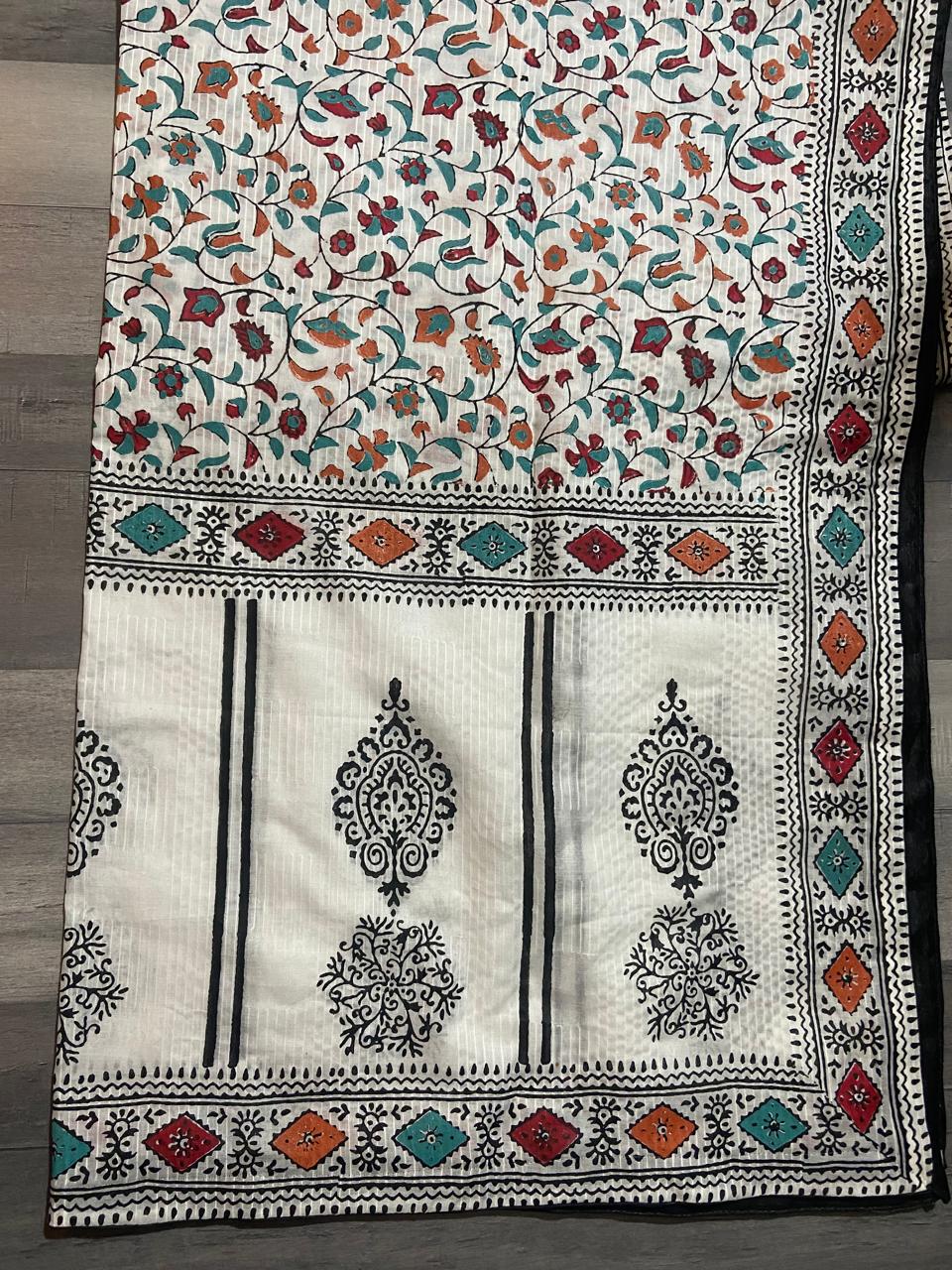 Hand Block Print Dooria Lawn Dupatta | Multicolor Floral Women's Dupatta
