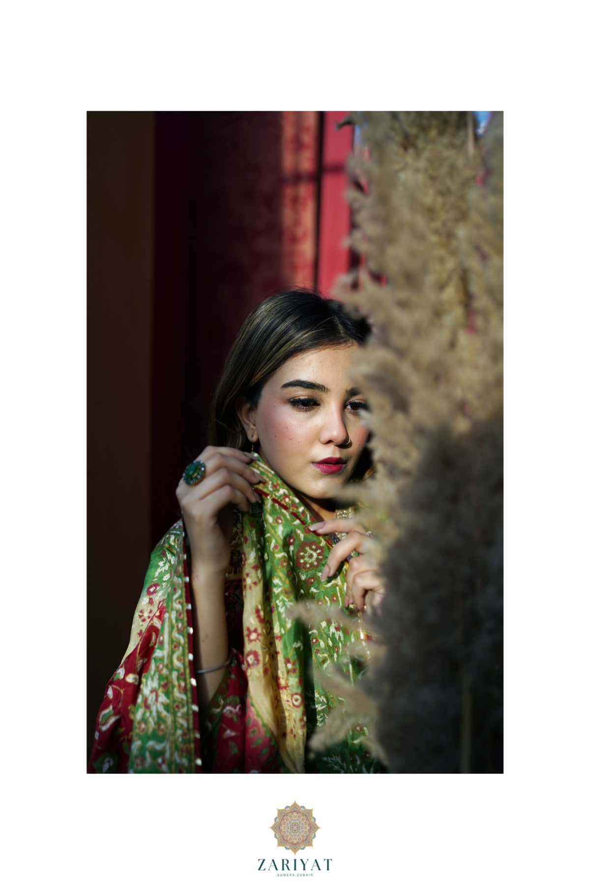 Zariyat Luxury Fine Raw Silk Ensemble with Three-Tone Chiffon Dupatta