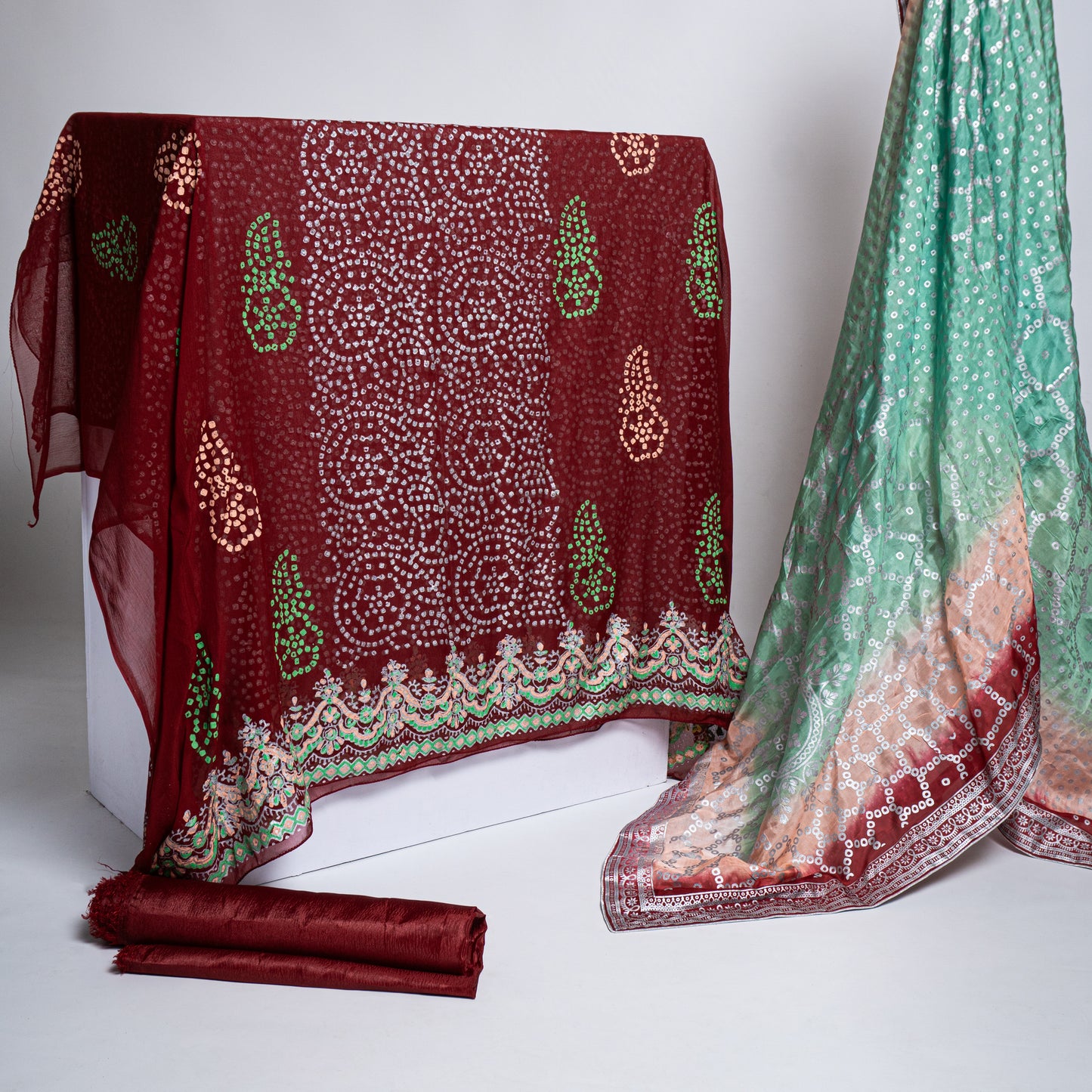 Elegant Festive Wear 3-Piece Unstitched Fine Raw Silk Block Print Suit