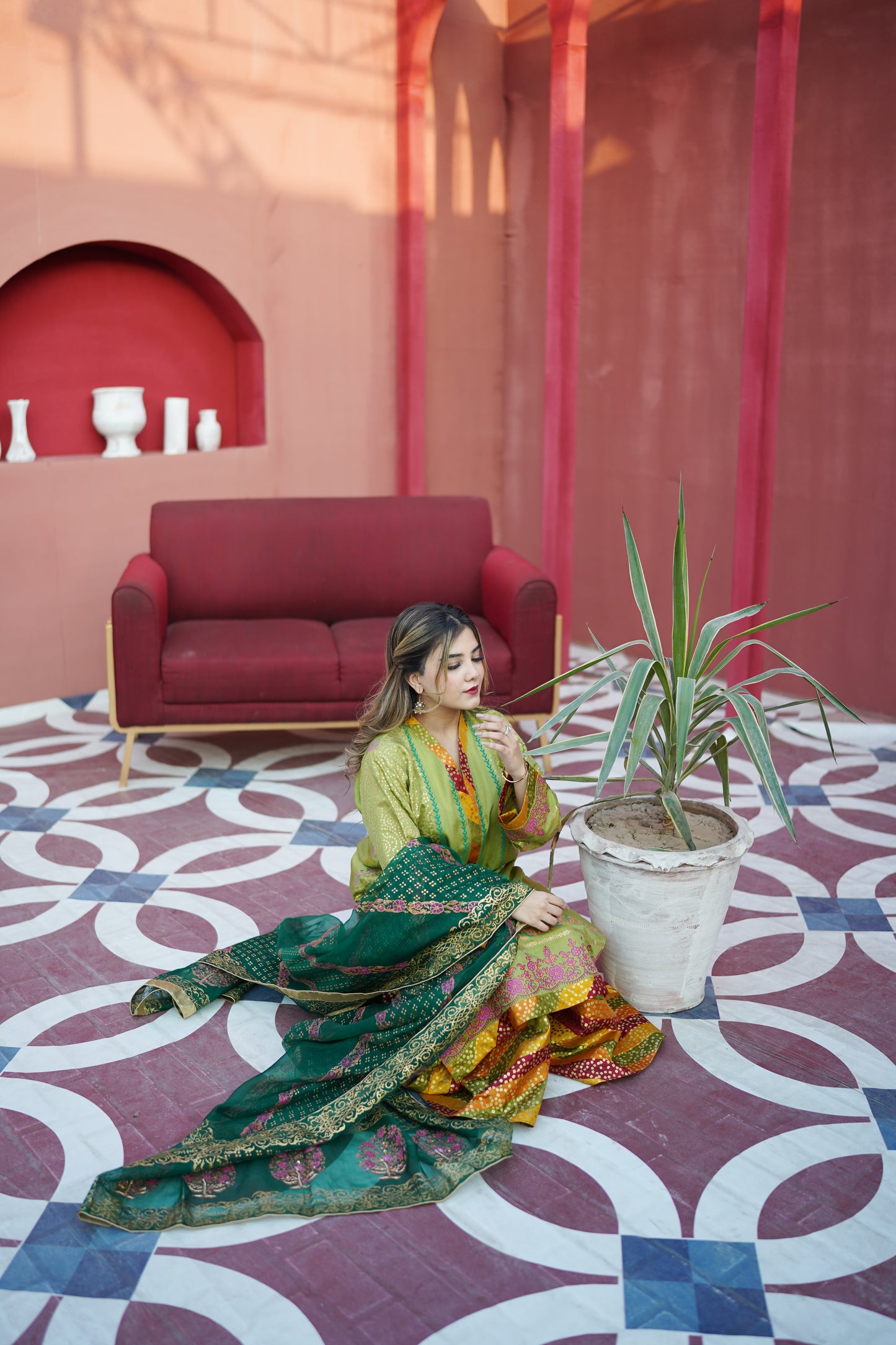 Luxury 3 Piece Block Print Sharara Suit | Raw Silk & Organza Dupatta