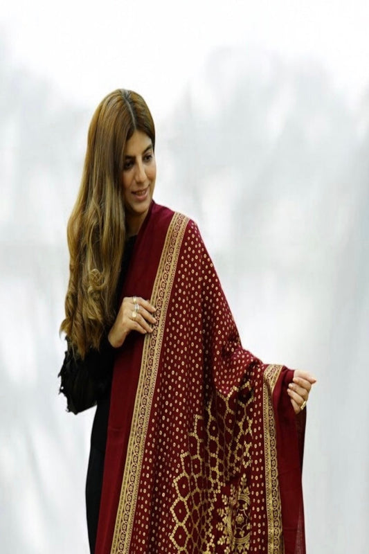 Maroon Velvet Block Print Shawl – Zariyat by Sumera
