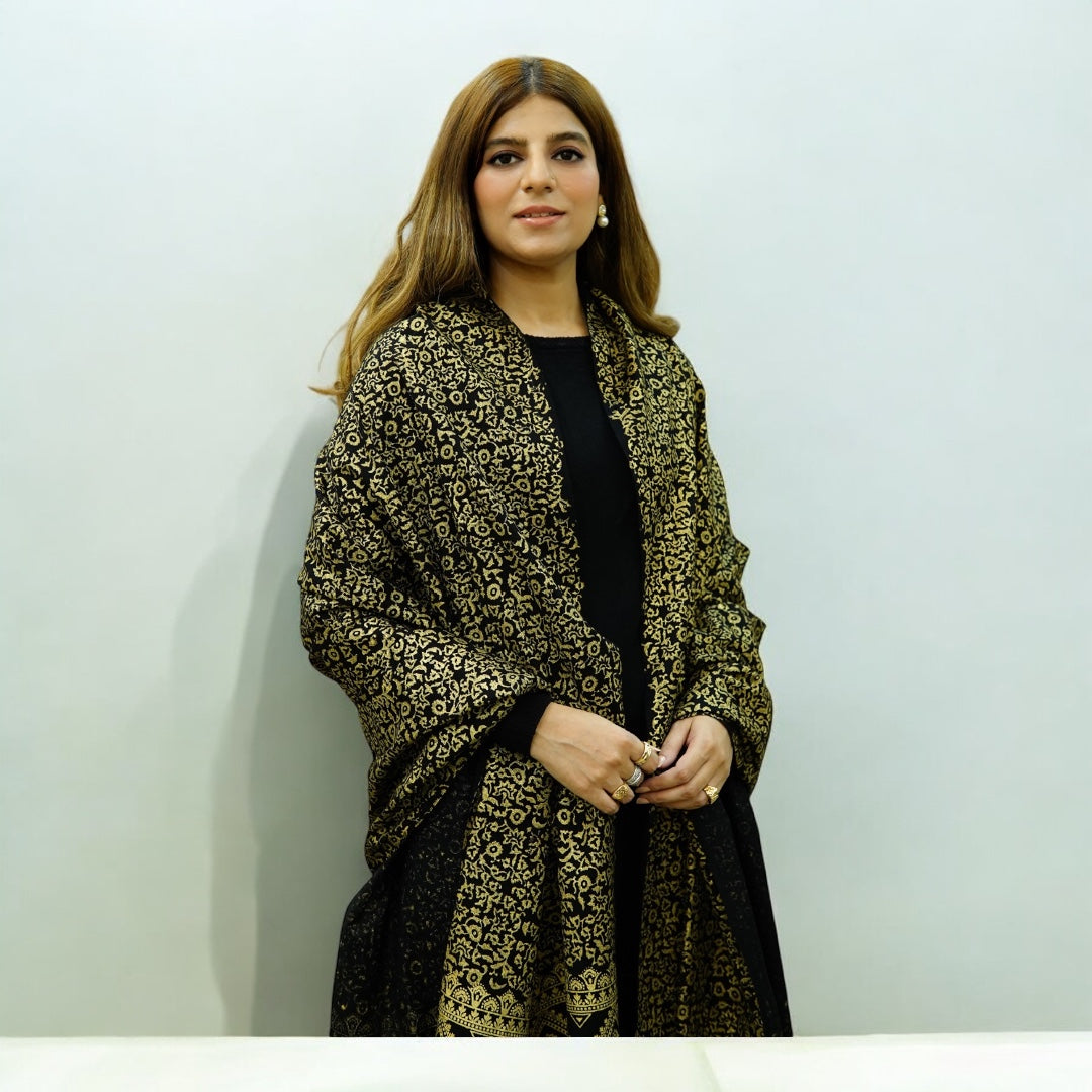 Zariyat by Sumera | Premium Block Print Acrylic Woolen Shawl (2.5 x 1.25 Yards)