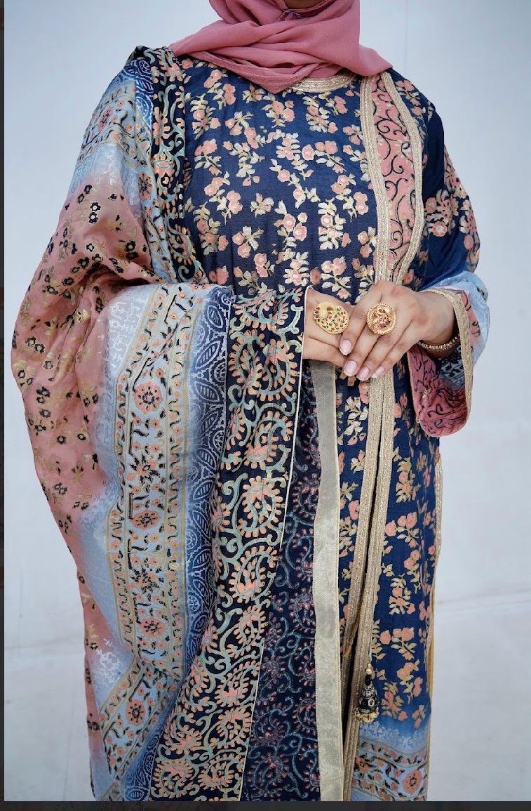 Zariyat by Sumera – Elegant Dark Grey & Multi-Color Block Print Suit