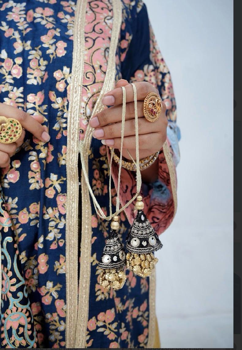 Zariyat by Sumera – Elegant Dark Grey & Multi-Color Block Print Suit