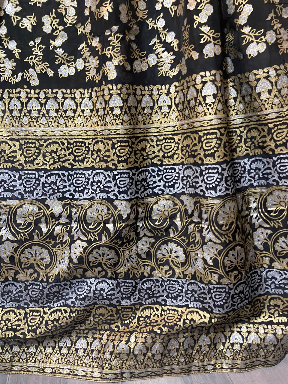 Zariyat by Sumera – Elegant Black Gold Block Print 3-Piece Suit