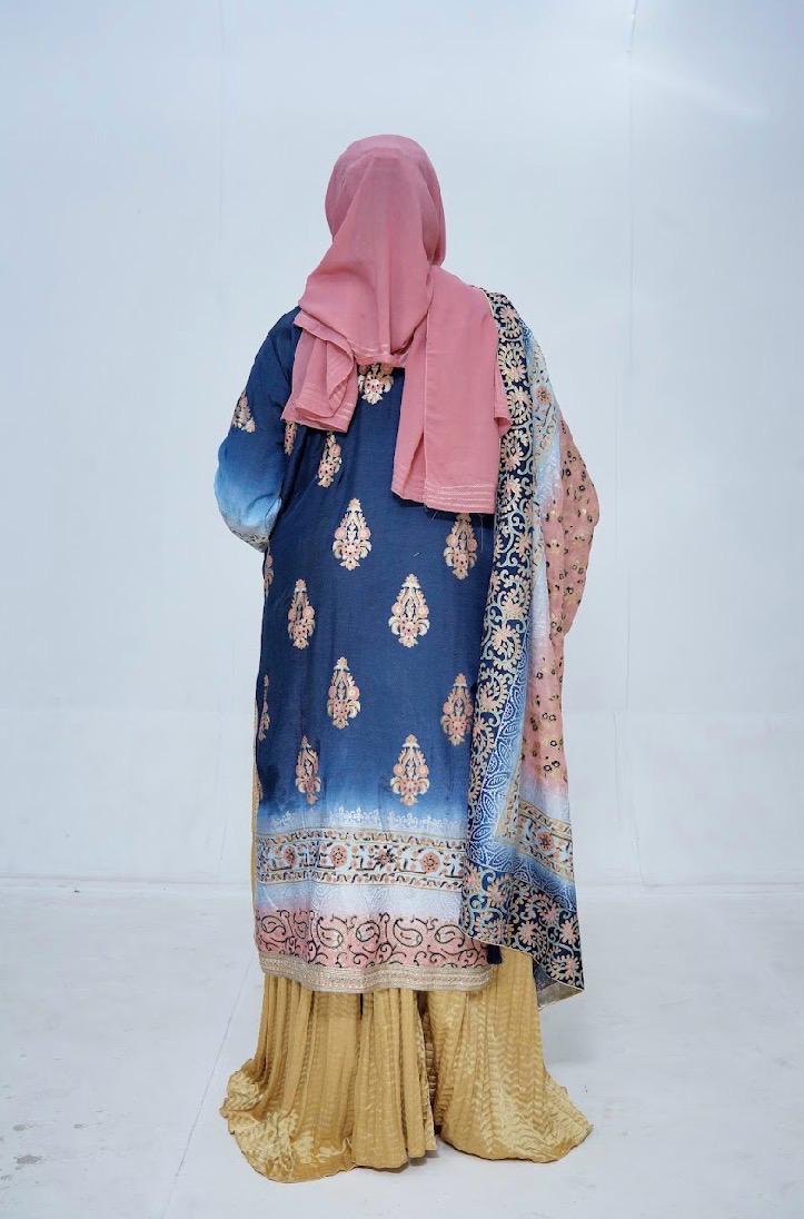 Zariyat by Sumera – Elegant Dark Grey & Multi-Color Block Print Suit