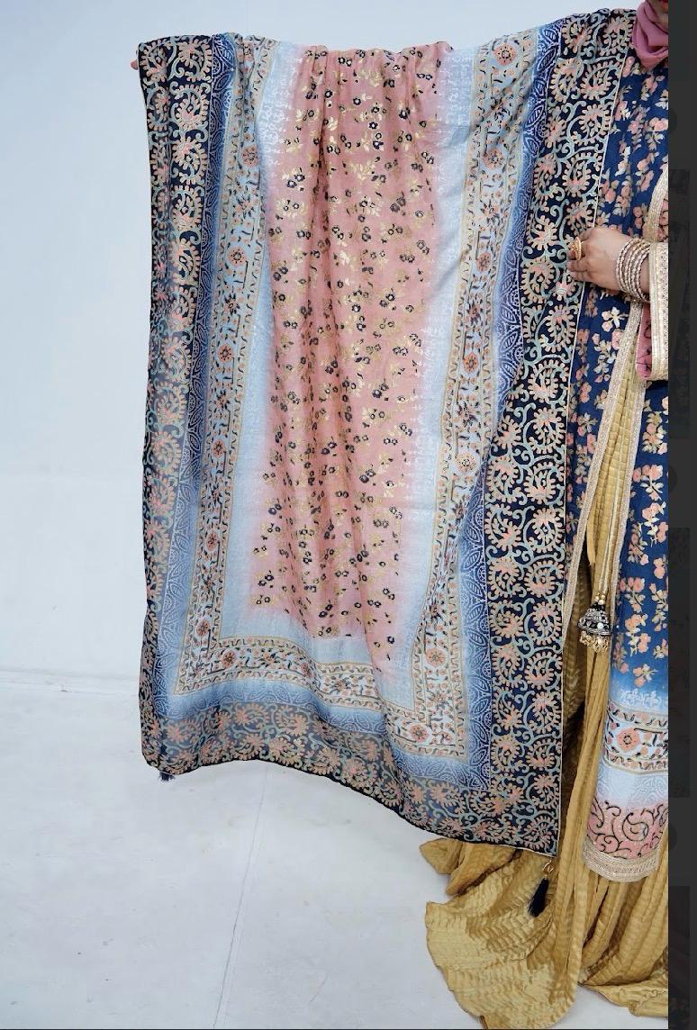 Zariyat by Sumera – Elegant Dark Grey & Multi-Color Block Print Suit