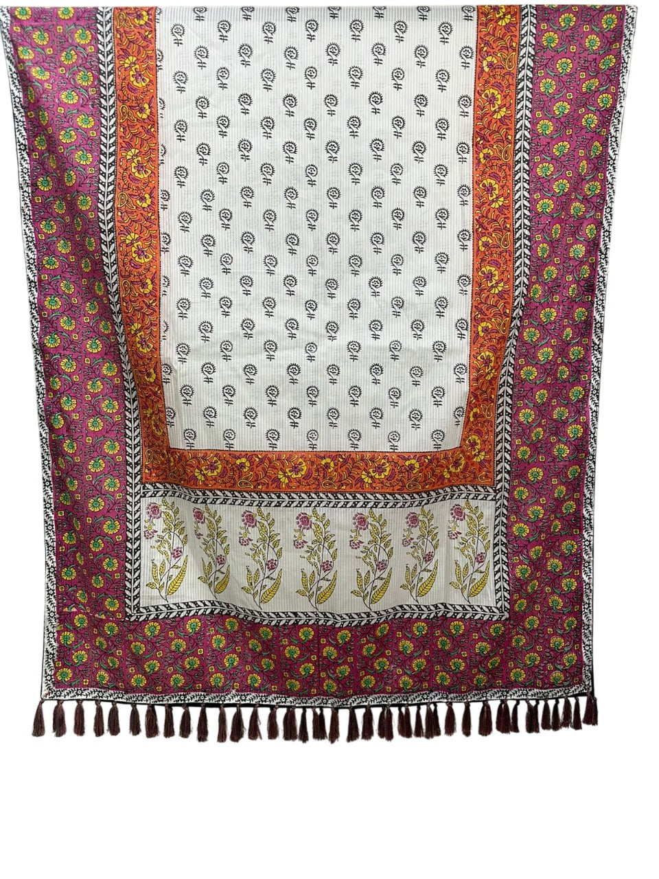 Pink Dooria Lawn Block Print Dupatta with Tassels | Zariyat by Sumera