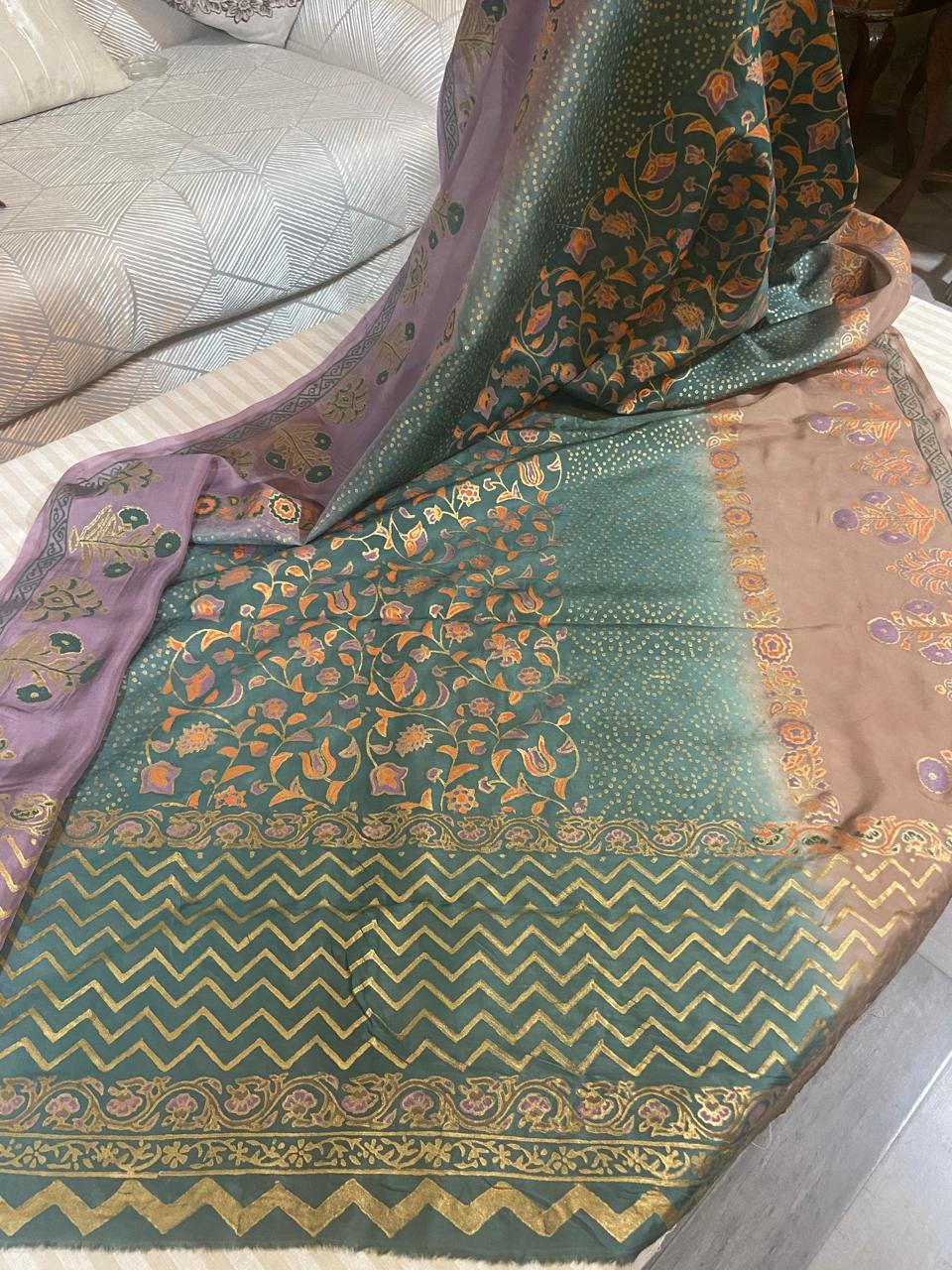 Multi-Color Shaded Block Print Silk Dupatta – Festive Designer Wear