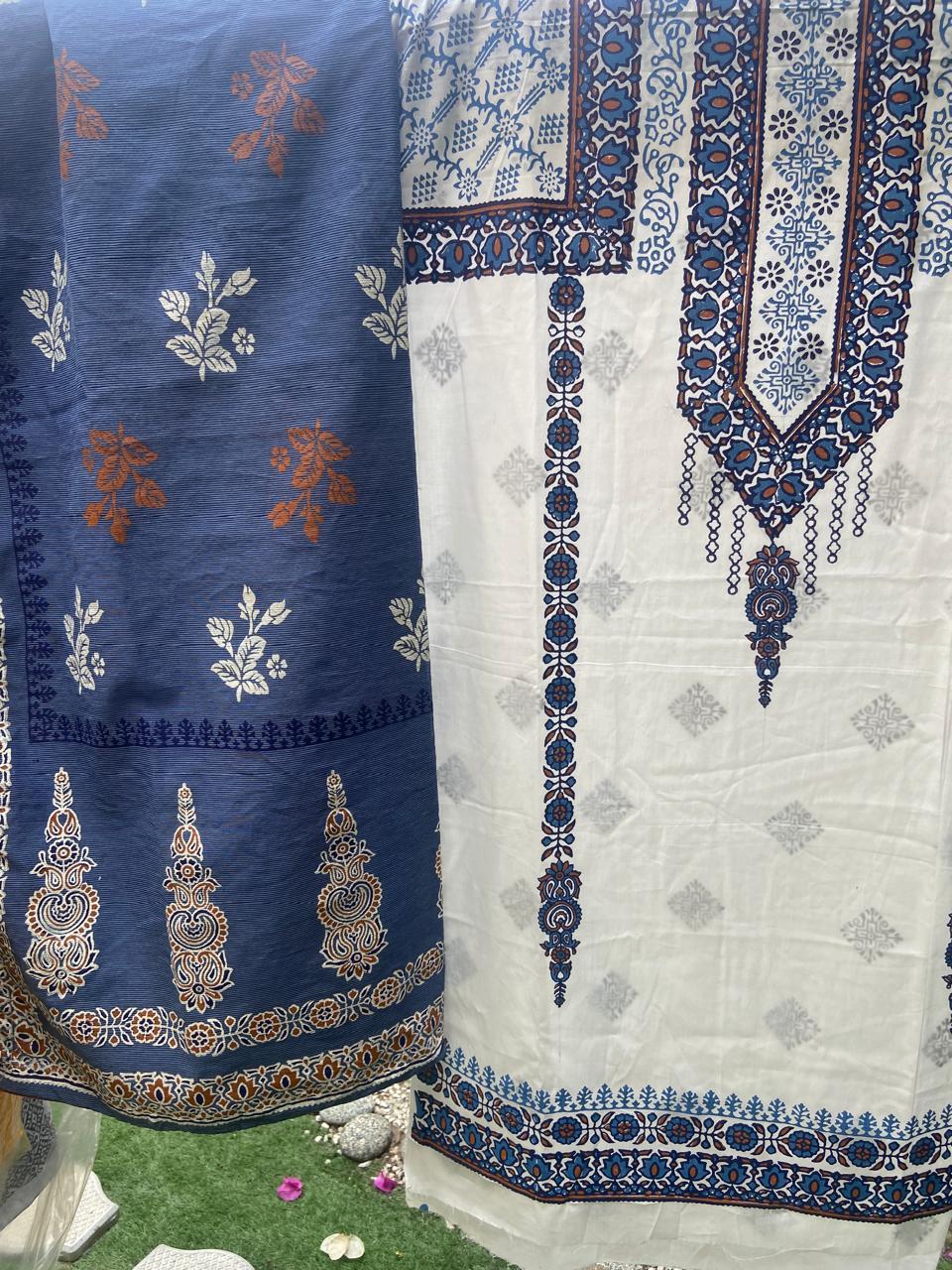 2 Piece Hand Block Print Lawn Suit with Cotton Lawn Dupatta | Women's Summer Collection