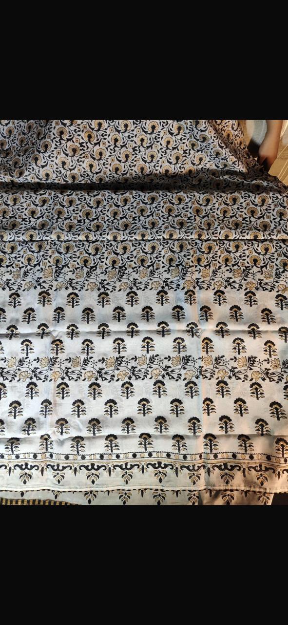 Hand Block Print Dooria Lawn Dupatta | Premium Black & White Women's Dupatta