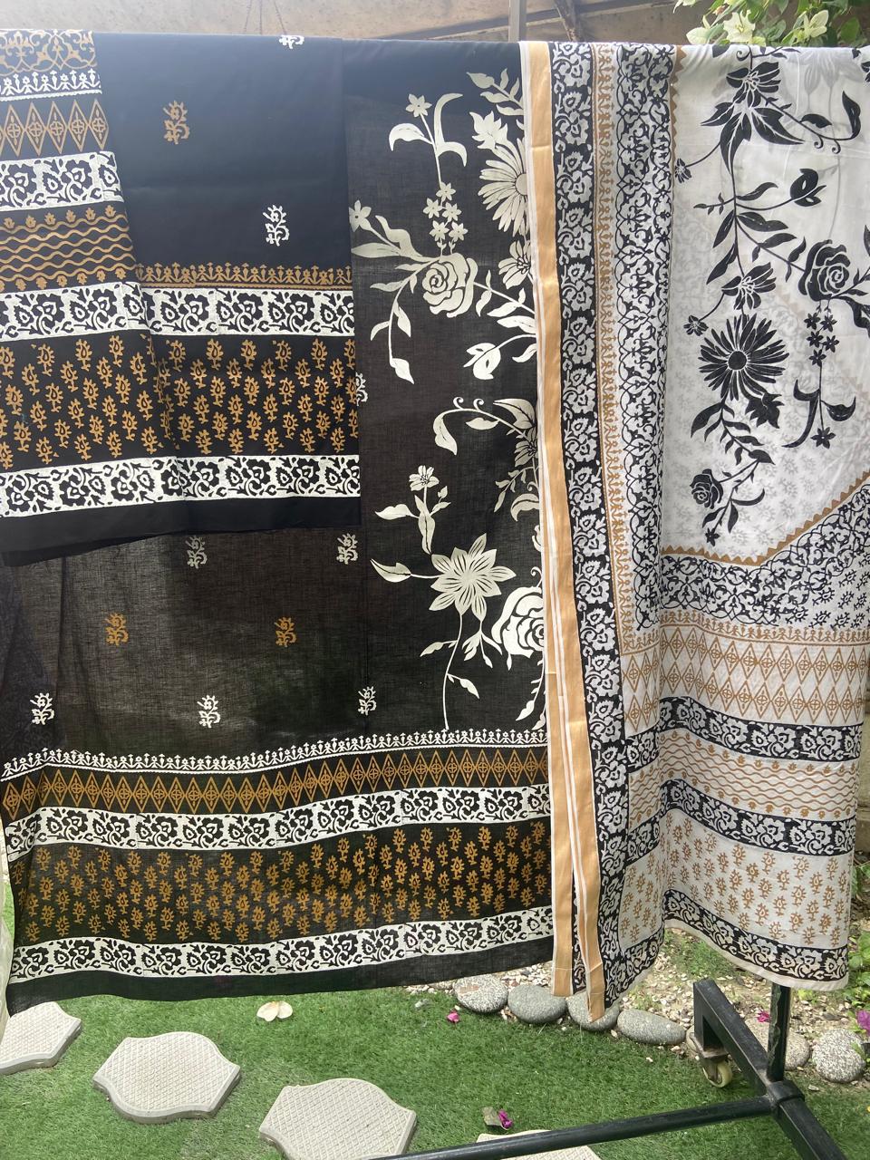 2 Piece Hand Block Print Lawn Suit with Cotton Lawn Dupatta | Premium Women's Unstitched Suit Suit  SEO Product D