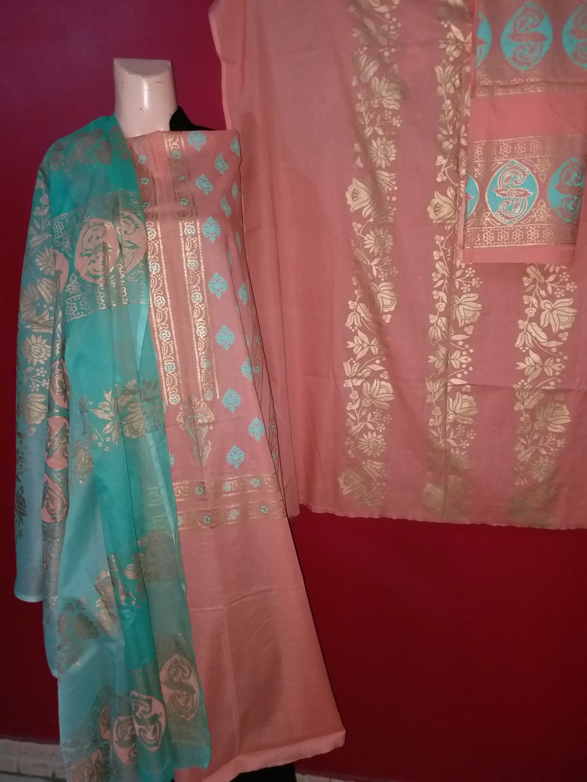 Premium 3-Piece Unstitched Hand Block Print Fine Lawn Suit with Chiffon Dupatta