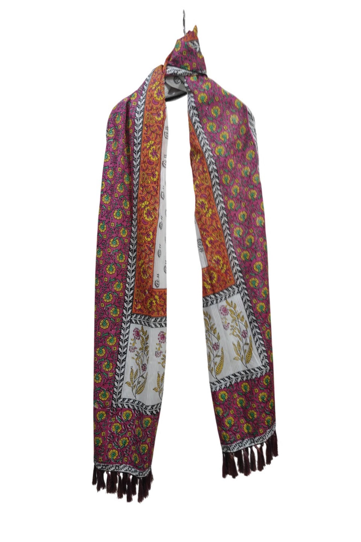 Pink Dooria Lawn Block Print Dupatta with Floral Design and Tassel Border by Zariyat by Sumera
