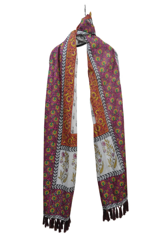 Pink Dooria Lawn Block Print Dupatta with Floral Design and Tassel Border by Zariyat by Sumera