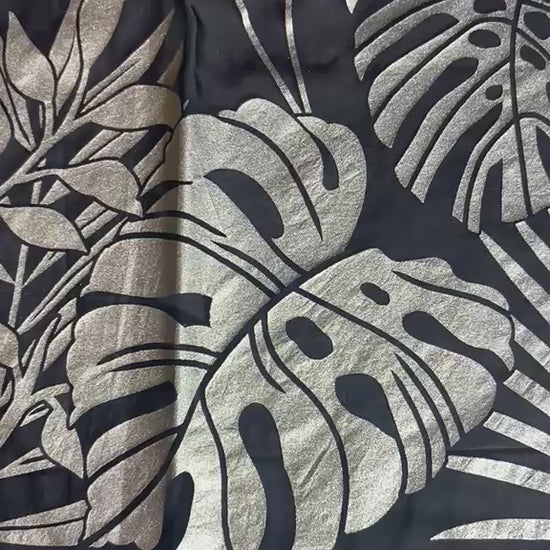 Black fine medium silk dupatta featuring detailed gold floral patterns and traditional animal block print motifs