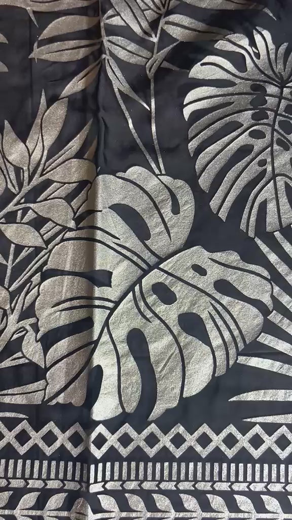 Black fine medium silk dupatta featuring detailed gold floral patterns and traditional animal block print motifs