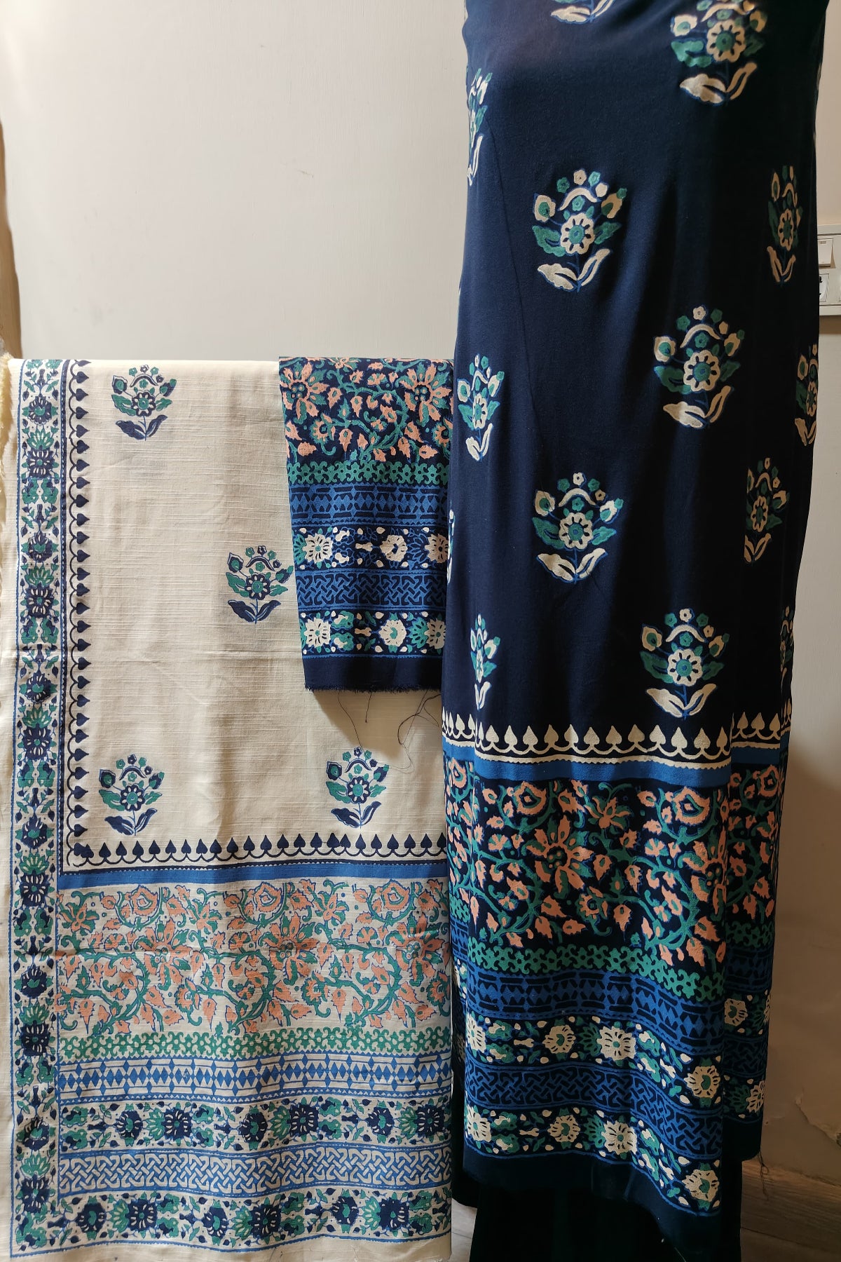 Unstitched 2-piece block print lawn suit featuring a printed shirt and matching dupatta by Zariyat by Sumera